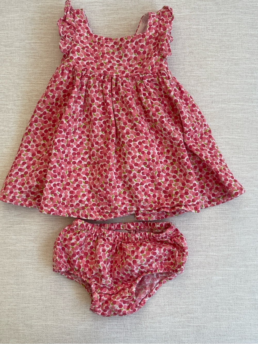 Pink Cherries Baby Dress with Bloomers